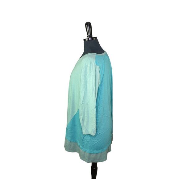 LOGO Lori Goldstein Tunic Top Cotton V Neck Green Aqua Lagenlook Boho - Picture 2 of 5
